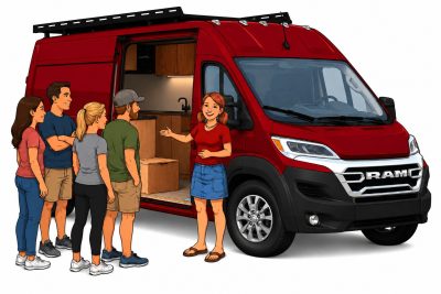 Explore Our Van Layouts Customers exploring a SweetDreamsVan layout