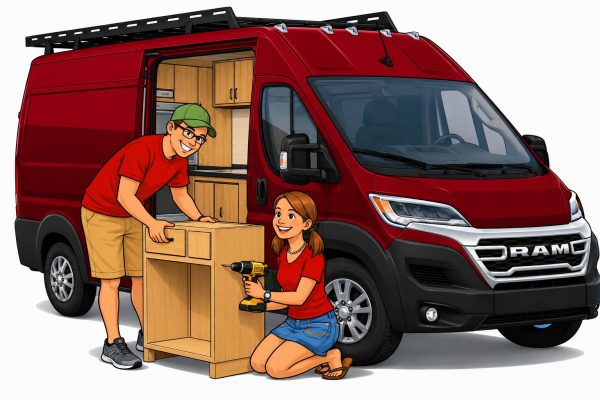 Home Finished SweetDreamsVan campervan interior in a RAM ProMaster